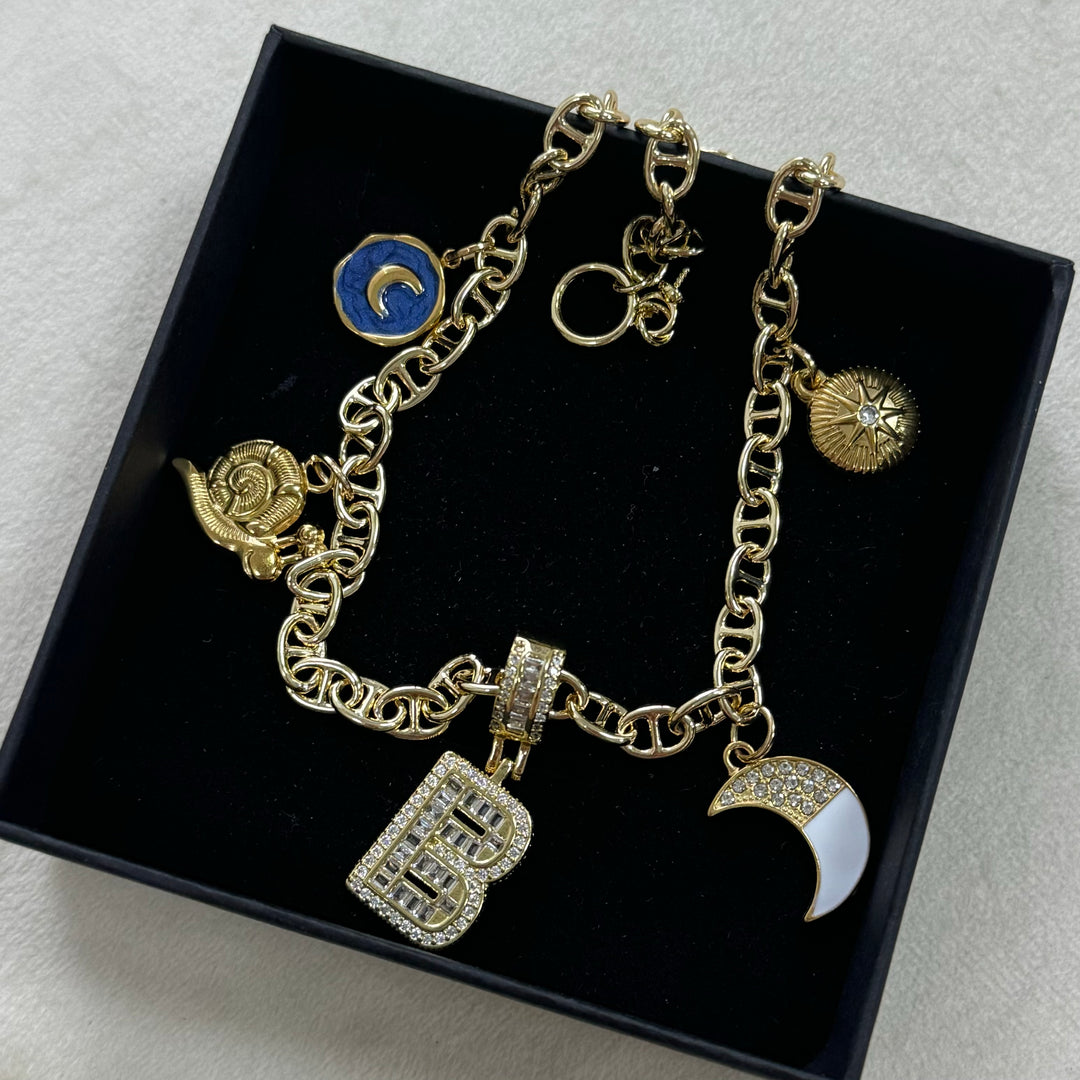 Layered Charm Necklace – Custom Letter Pendant (B/G/K/N/X)