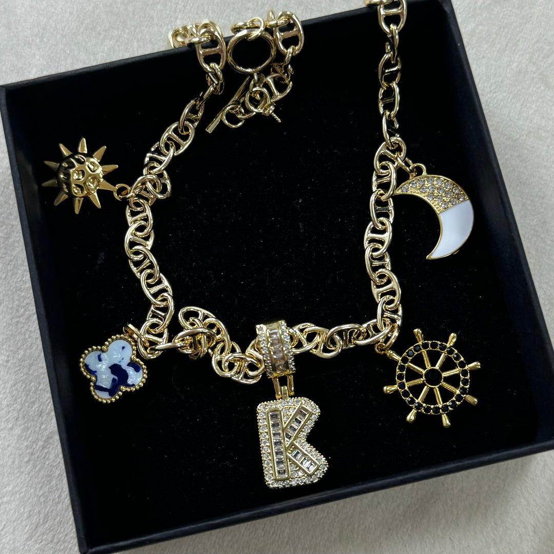 Layered Charm Necklace – Custom Letter Pendant (B/G/K/N/X)