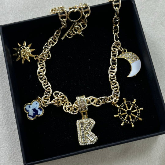 Layered Charm Necklace – Custom Letter Pendant (B/G/K/N/X)