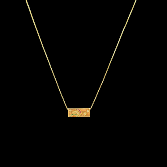 Gold Rectangle Pendant Necklace – Shooting Star & Rainbow Design, Dainty Minimalist Jewelry, 2 Styles