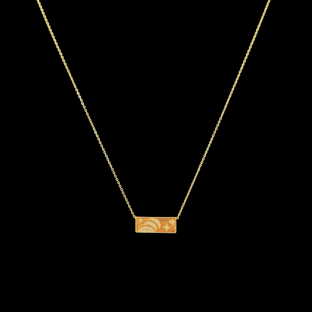 Gold Rectangle Pendant Necklace – Shooting Star & Rainbow Design, Dainty Minimalist Jewelry, 2 Styles