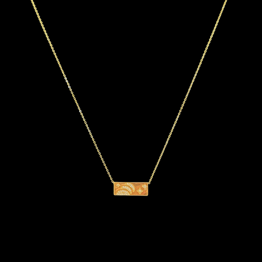 Gold Rectangle Pendant Necklace – Shooting Star & Rainbow Design, Dainty Minimalist Jewelry, 2 Styles