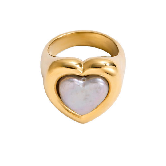 Baroque Pearl Heart Signet