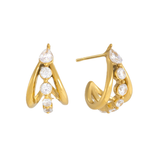 Cascade Pear &amp; Round CZ Hoop