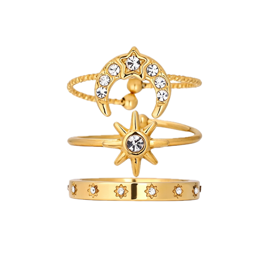 Luna Compass Star Ring Set