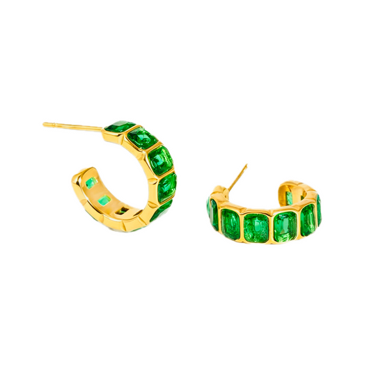 Emerald Cushion-Cut Half Hoop