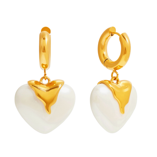 Amore Pearl Heart Huggie Drop