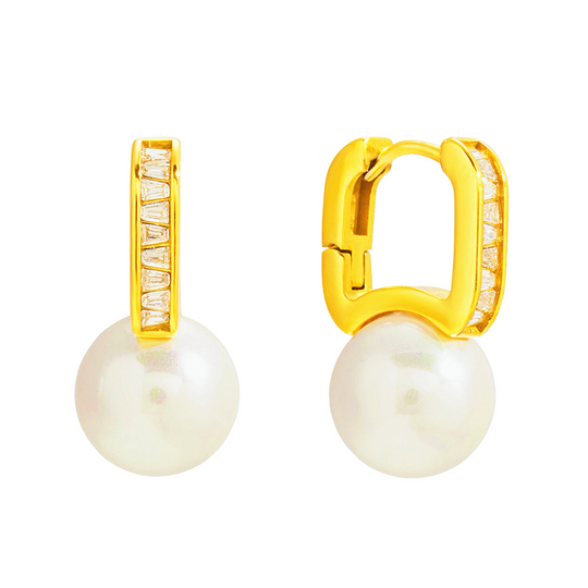 Amore Pearl Heart Huggie Drop