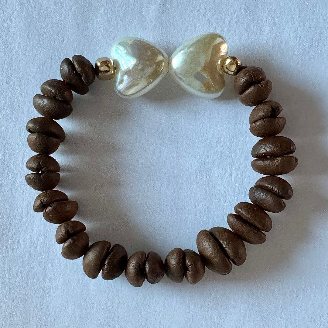 Romantic Baroque, Natural Coffee Bean Charm Bracelet, Handmade and Eco-Friendly, Best Jewelry Gift for Coffee Lovers Couples