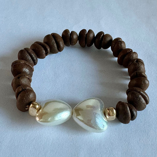 Romantic Baroque, Natural Coffee Bean Charm Bracelet, Handmade and Eco-Friendly, Best Jewelry Gift for Coffee Lovers Couples