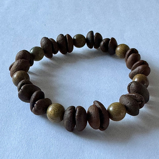 Natural Coffee Bean and Sandalwood Bead Bracelet - Suitable For Both Men And Women, Handmade, Eco-Friendly And Unique Coffee Gifts.