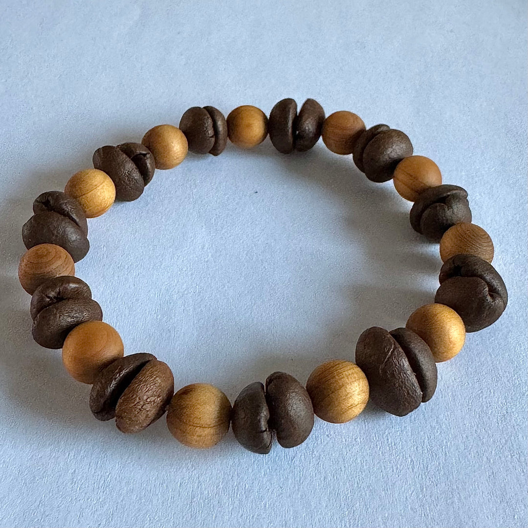 Natural Coffee Bean and Sandalwood Bead Bracelet - Suitable For Both Men And Women, Handmade, Eco-Friendly And Unique Coffee Gifts.