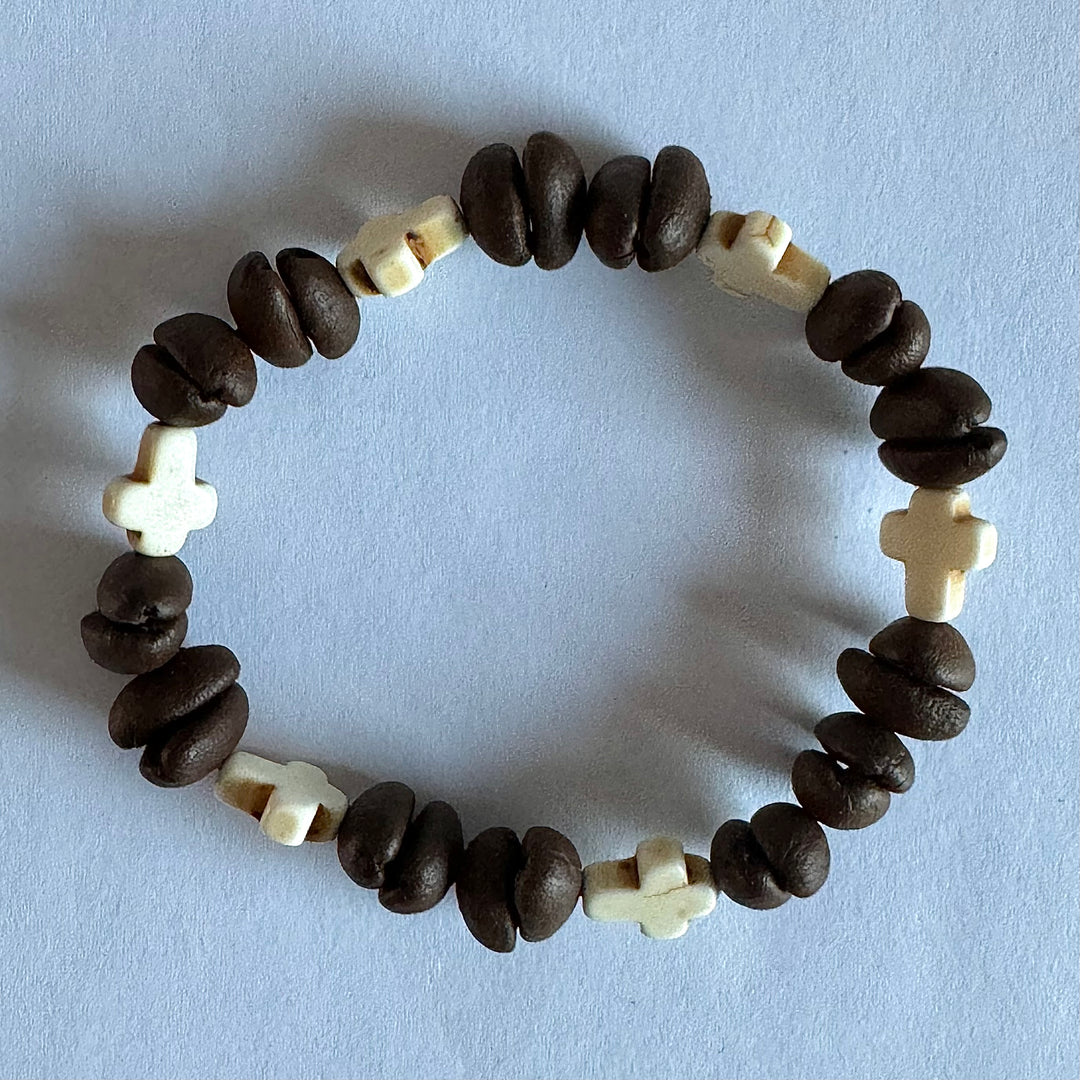 Handmade Natural Coffee Bean & White Turquoise Collection Bracelet - Eco-friendly Stretch Beaded Bracelet, Unique Coffee Themed Jewelry For Men And Women