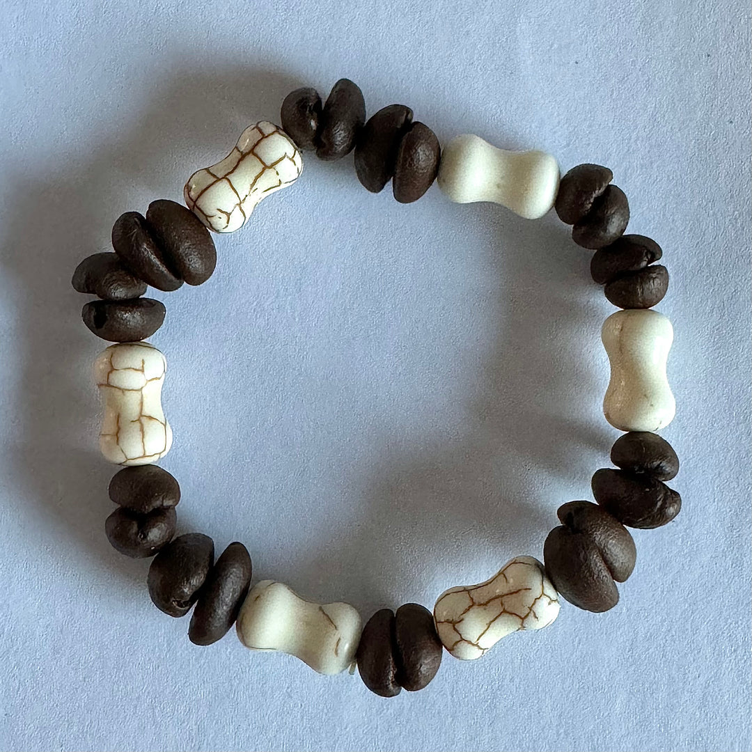 Handmade Natural Coffee Bean & White Turquoise Collection Bracelet - Eco-friendly Stretch Beaded Bracelet, Unique Coffee Themed Jewelry For Men And Women