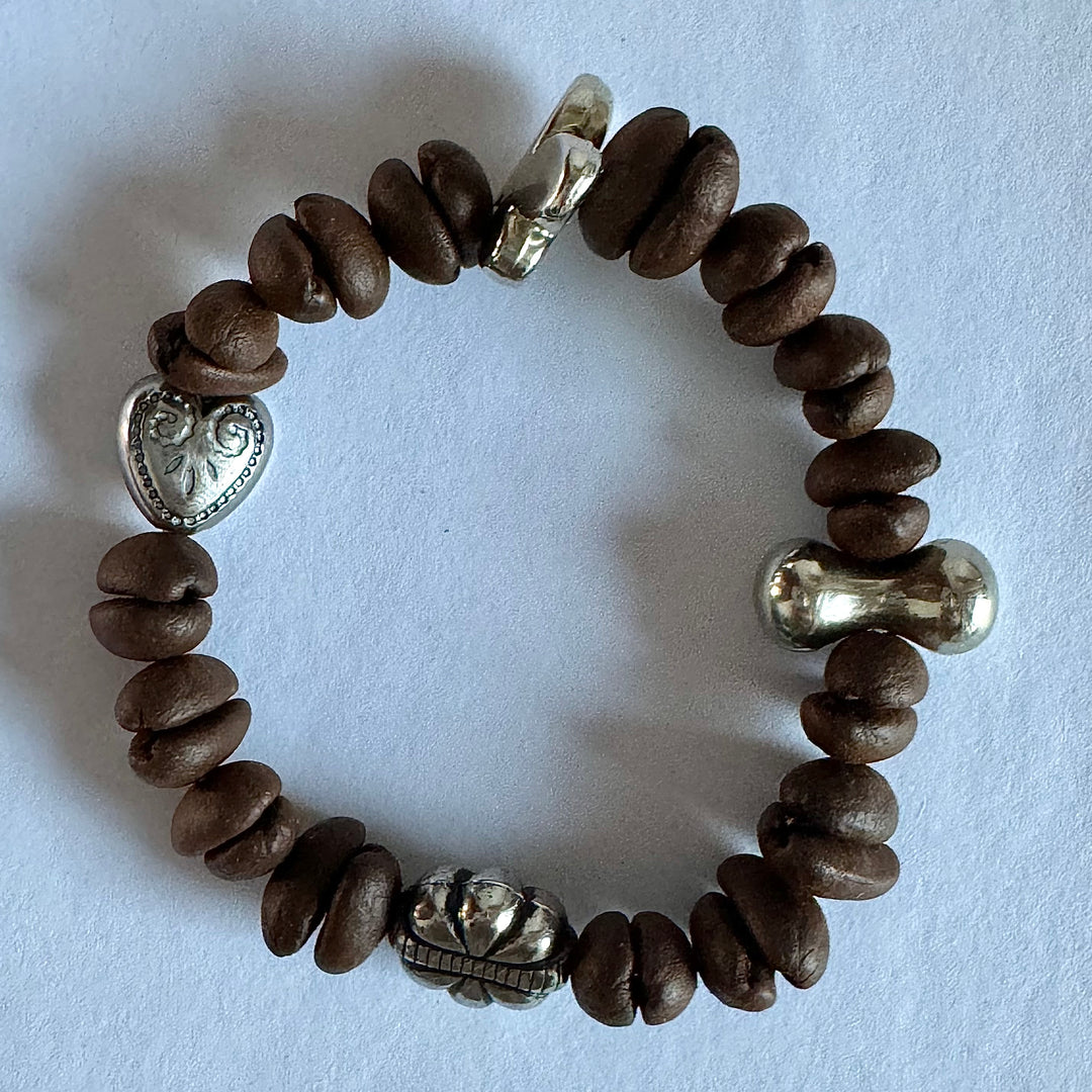 Silver Vintage Accessories With Natural Coffee Beans For Men And Women, Minimalist This Fashion Accessory Gift.