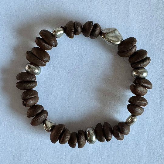 Silver Vintage Accessories With Natural Coffee Beans For Men And Women, Minimalist This Fashion Accessory Gift.