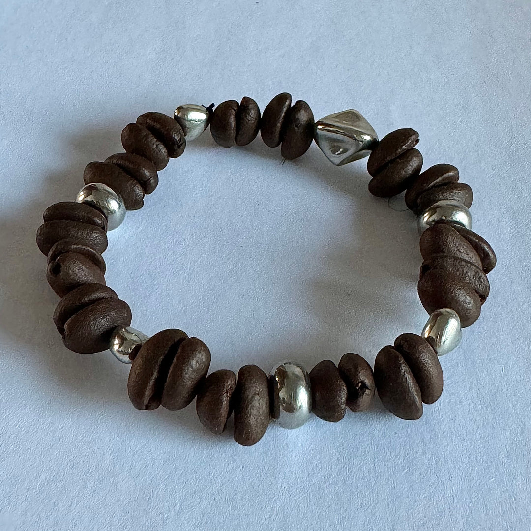 Silver Vintage Accessories With Natural Coffee Beans For Men And Women, Minimalist This Fashion Accessory Gift.