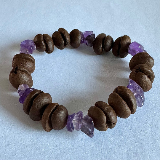 Handmade Natural Coffee Bean Bracelet With Colorful Crystal Shards, Stretchy Beaded Bracelet For Men And Women, Suitable For Meditation, Healing And Daily Wear For Good Luck And Health