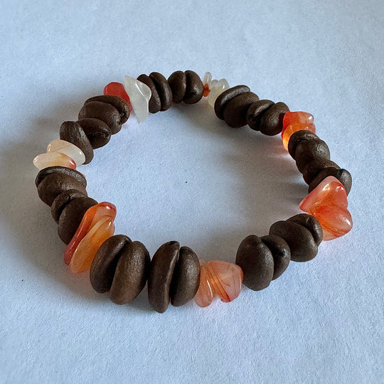 Handmade Natural Coffee Bean Bracelet With Colorful Crystal Shards, Stretchy Beaded Bracelet For Men And Women, Suitable For Meditation, Healing And Daily Wear For Good Luck And Health