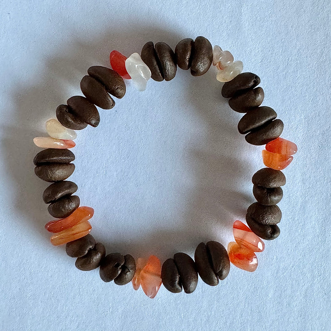 Handmade Natural Coffee Bean Bracelet With Colorful Crystal Shards, Stretchy Beaded Bracelet For Men And Women, Suitable For Meditation, Healing And Daily Wear For Good Luck And Health