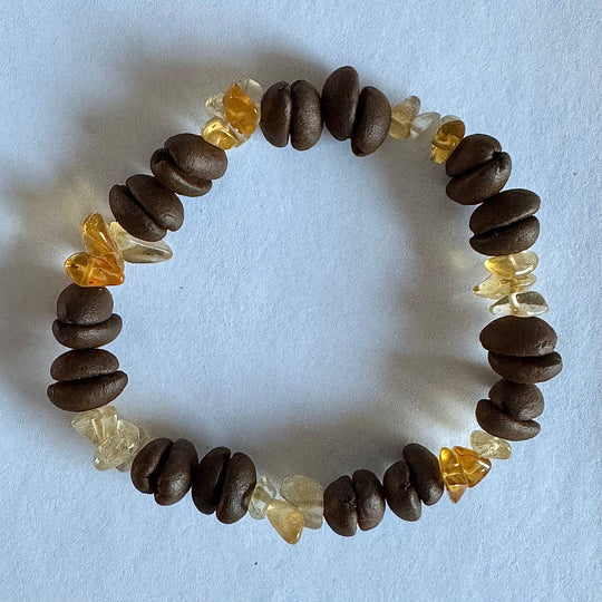 Handmade Natural Coffee Bean Bracelet With Colorful Crystal Shards, Stretchy Beaded Bracelet For Men And Women, Suitable For Meditation, Healing And Daily Wear For Good Luck And Health