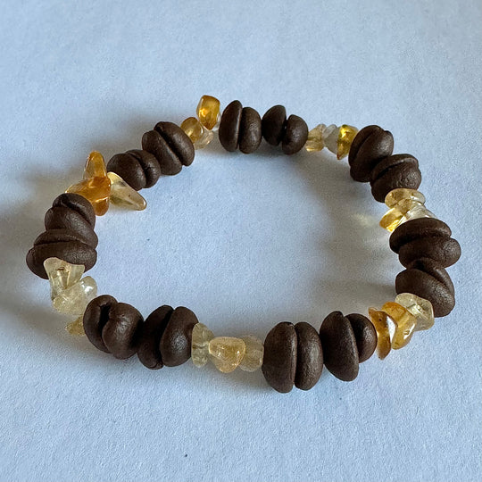 Handmade Natural Coffee Bean Bracelet With Colorful Crystal Shards, Stretchy Beaded Bracelet For Men And Women, Suitable For Meditation, Healing And Daily Wear For Good Luck And Health