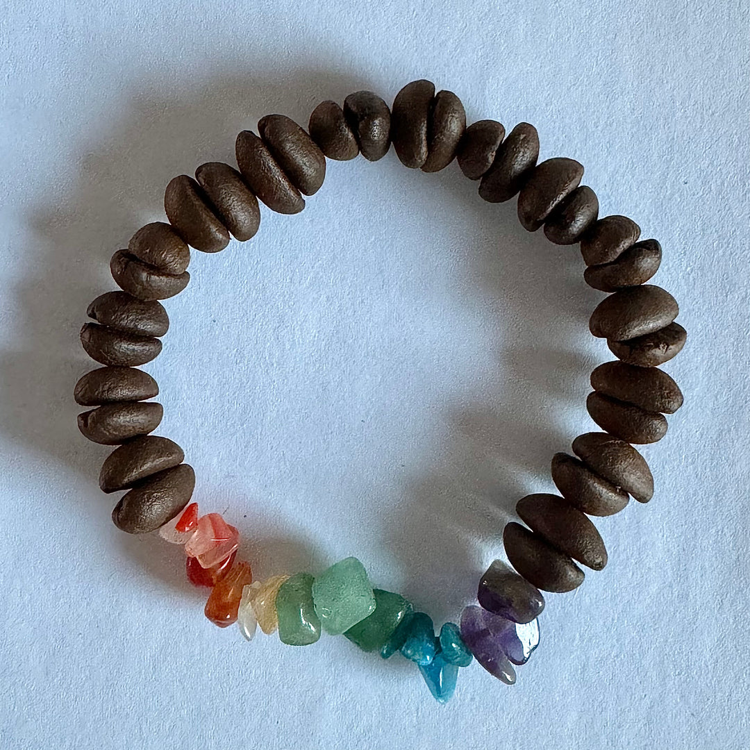 Handmade Natural Coffee Bean Bracelet With Colorful Crystal Shards, Stretchy Beaded Bracelet For Men And Women, Suitable For Meditation, Healing And Daily Wear For Good Luck And Health