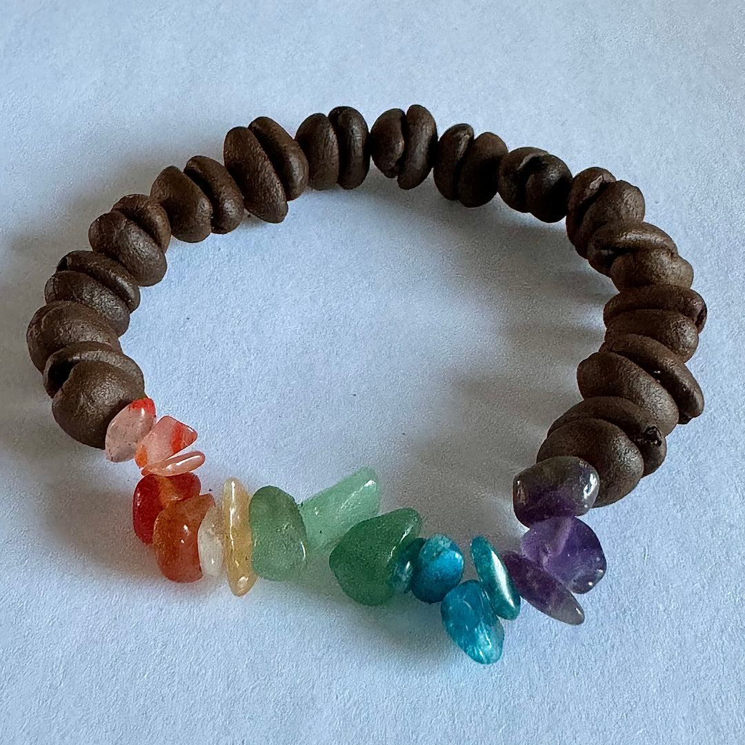 Handmade Natural Coffee Bean Bracelet With Colorful Crystal Shards, Stretchy Beaded Bracelet For Men And Women, Suitable For Meditation, Healing And Daily Wear For Good Luck And Health