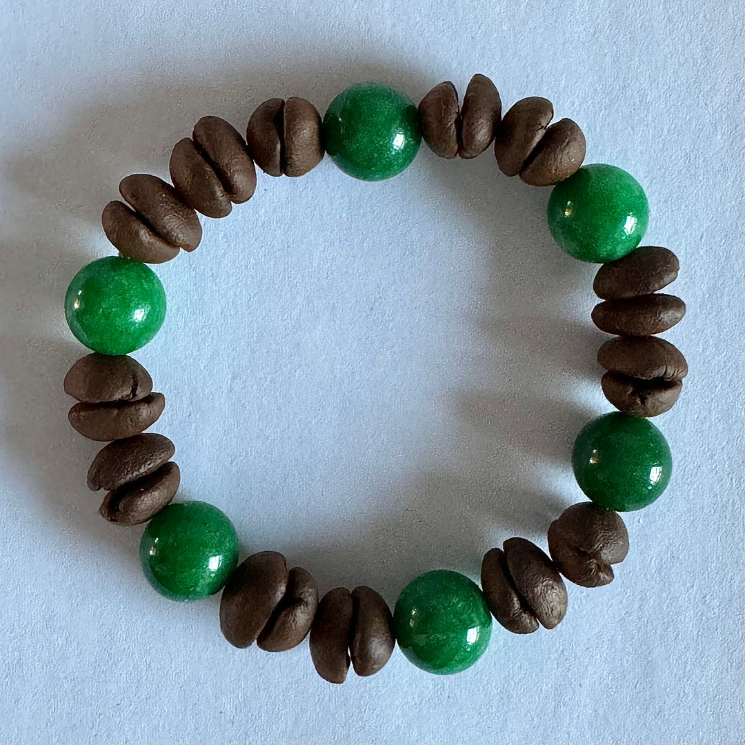 Solid Color Beads Natural Coffee Bean Bracelet - Stretch Beading, Handmade, Eco-Friendly, Unique Bohemian Jewelry