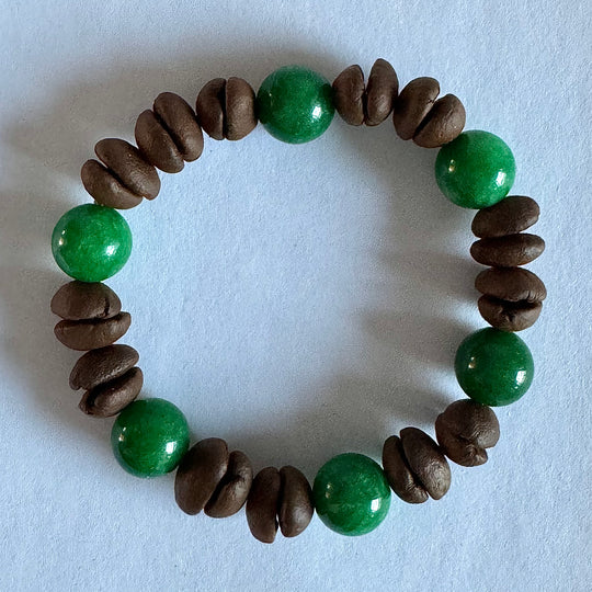 Solid Color Beads Natural Coffee Bean Bracelet - Stretch Beading, Handmade, Eco-Friendly, Unique Bohemian Jewelry