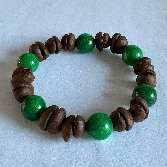 Solid Color Beads Natural Coffee Bean Bracelet - Stretch Beading, Handmade, Eco-Friendly, Unique Bohemian Jewelry