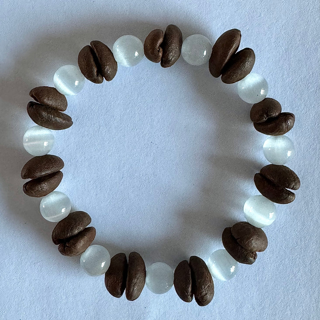 Solid Color Beads Natural Coffee Bean Bracelet - Stretch Beading, Handmade, Eco-Friendly, Unique Bohemian Jewelry