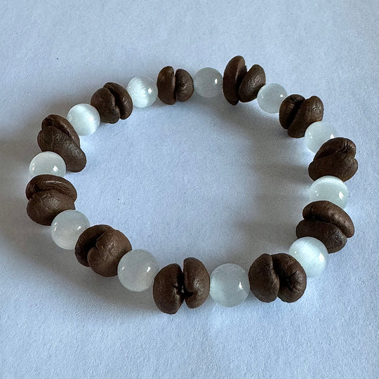 Solid Color Beads Natural Coffee Bean Bracelet - Stretch Beading, Handmade, Eco-Friendly, Unique Bohemian Jewelry