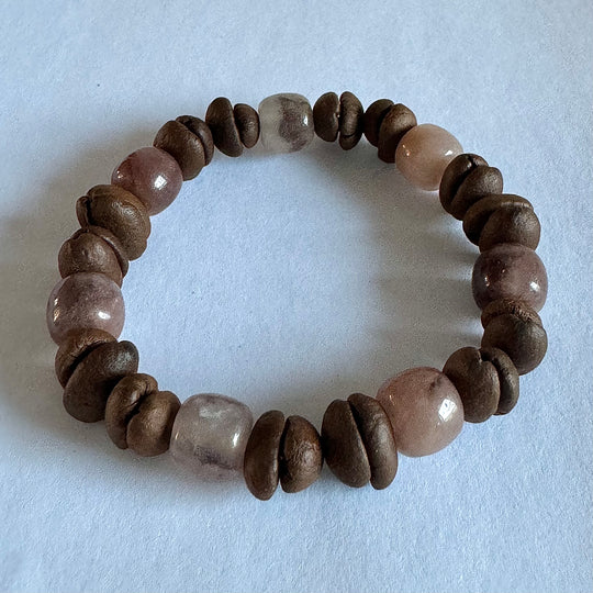 Solid Color Beads Natural Coffee Bean Bracelet - Stretch Beading, Handmade, Eco-Friendly, Unique Bohemian Jewelry