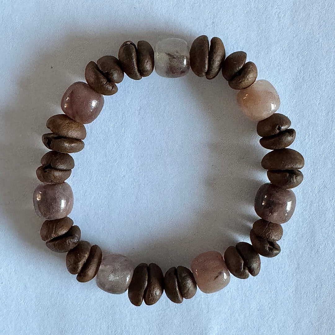 Solid Color Beads Natural Coffee Bean Bracelet - Stretch Beading, Handmade, Eco-Friendly, Unique Bohemian Jewelry