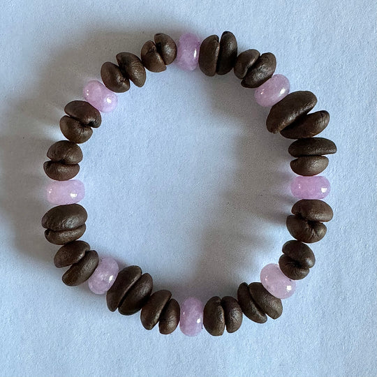 Solid Color Beads Natural Coffee Bean Bracelet - Stretch Beading, Handmade, Eco-Friendly, Unique Bohemian Jewelry