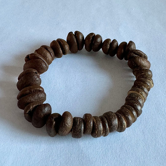 Handmade Natural Coffee Bean and Coconut Shell, Stretch Beaded Bracelet - Eco-Friendly, Bohemian Jewelry for Men and Women, Unique Gift.