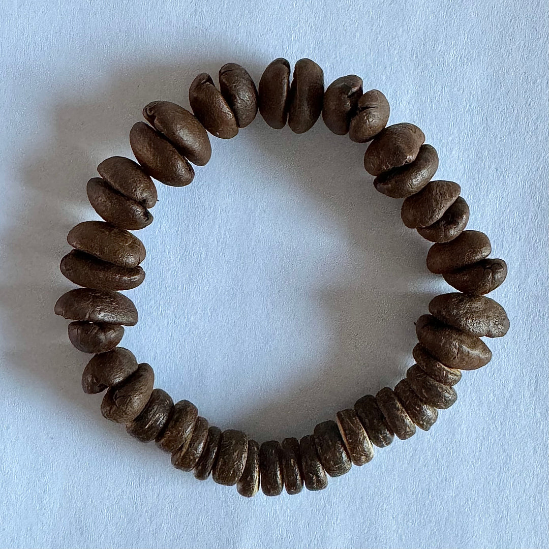 Handmade Natural Coffee Bean and Coconut Shell, Stretch Beaded Bracelet - Eco-Friendly, Bohemian Jewelry for Men and Women, Unique Gift.