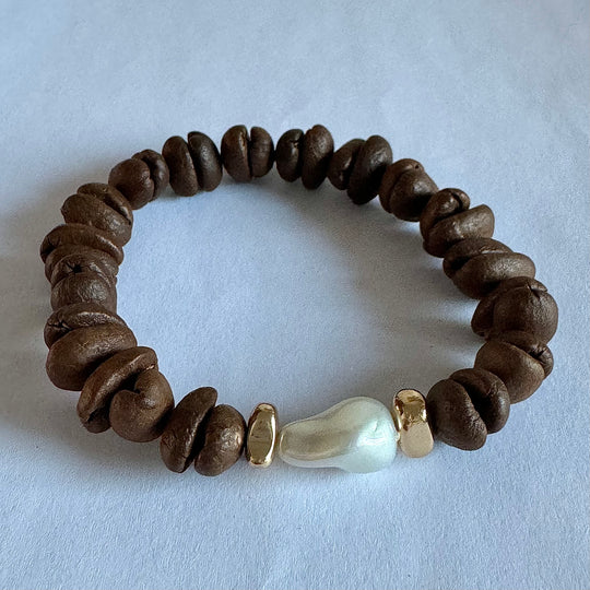 Romantic Baroque, Natural Coffee Bean Charm Bracelet, Handmade and Eco-Friendly, Best Jewelry Gift for Coffee Lovers Couples