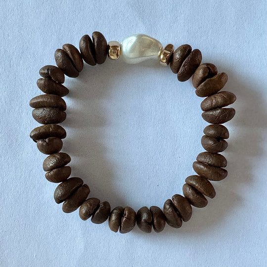 Romantic Baroque, Natural Coffee Bean Charm Bracelet, Handmade and Eco-Friendly, Best Jewelry Gift for Coffee Lovers Couples