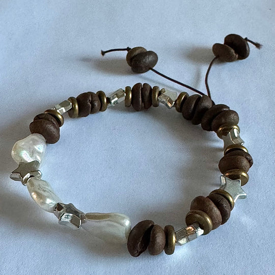 Romantic Baroque, Natural Coffee Bean Charm Bracelet, Handmade and Eco-Friendly, Best Jewelry Gift for Coffee Lovers Couples