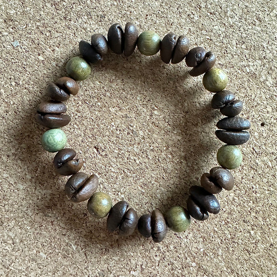 Natural Coffee Bean and Sandalwood Bead Bracelet - Suitable For Both Men And Women, Handmade, Eco-Friendly And Unique Coffee Gifts.