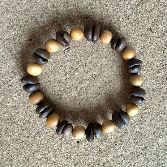 Natural Coffee Bean and Sandalwood Bead Bracelet - Suitable For Both Men And Women, Handmade, Eco-Friendly And Unique Coffee Gifts.