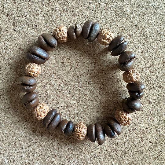 Handmade Natural Coffee Bean And Star Moon Bodhi Bracelet, Unique Design, Unisex, Can Be Used For Meditation, Blessing And Daily Wear, Showing The Beauty Of Nature And Zen