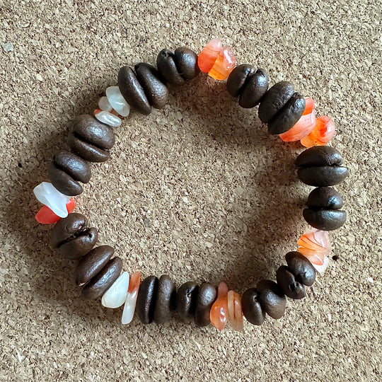 Handmade Natural Coffee Bean Bracelet With Colorful Crystal Shards, Stretchy Beaded Bracelet For Men And Women, Suitable For Meditation, Healing And Daily Wear For Good Luck And Health