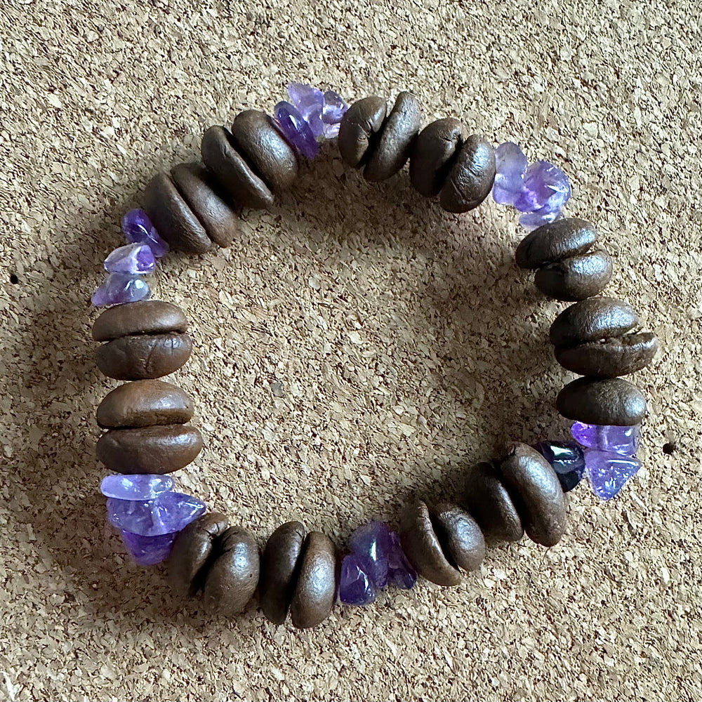 Handmade Natural Coffee Bean Bracelet With Colorful Crystal Shards, Stretchy Beaded Bracelet For Men And Women, Suitable For Meditation, Healing And Daily Wear For Good Luck And Health