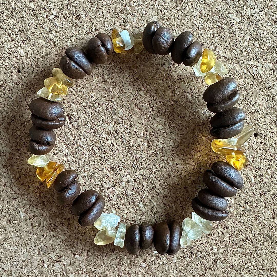 Handmade Natural Coffee Bean Bracelet With Colorful Crystal Shards, Stretchy Beaded Bracelet For Men And Women, Suitable For Meditation, Healing And Daily Wear For Good Luck And Health