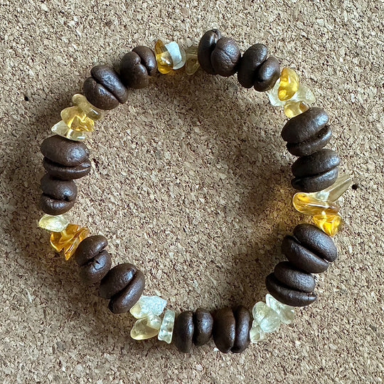 Handmade Natural Coffee Bean Bracelet With Colorful Crystal Shards, Stretchy Beaded Bracelet For Men And Women, Suitable For Meditation, Healing And Daily Wear For Good Luck And Health