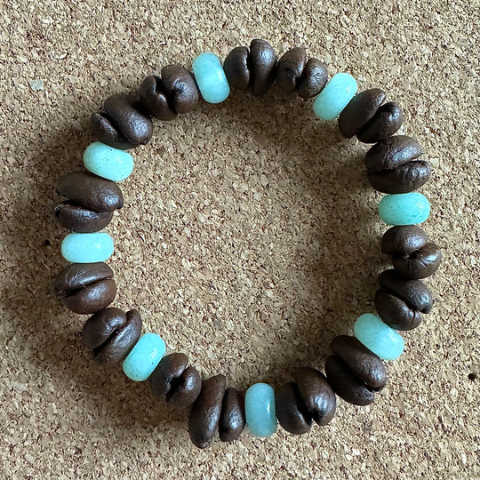 Solid Color Beads Natural Coffee Bean Bracelet - Stretch Beading, Handmade, Eco-Friendly, Unique Bohemian Jewelry