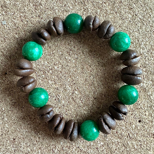 Solid Color Beads Natural Coffee Bean Bracelet - Stretch Beading, Handmade, Eco-Friendly, Unique Bohemian Jewelry